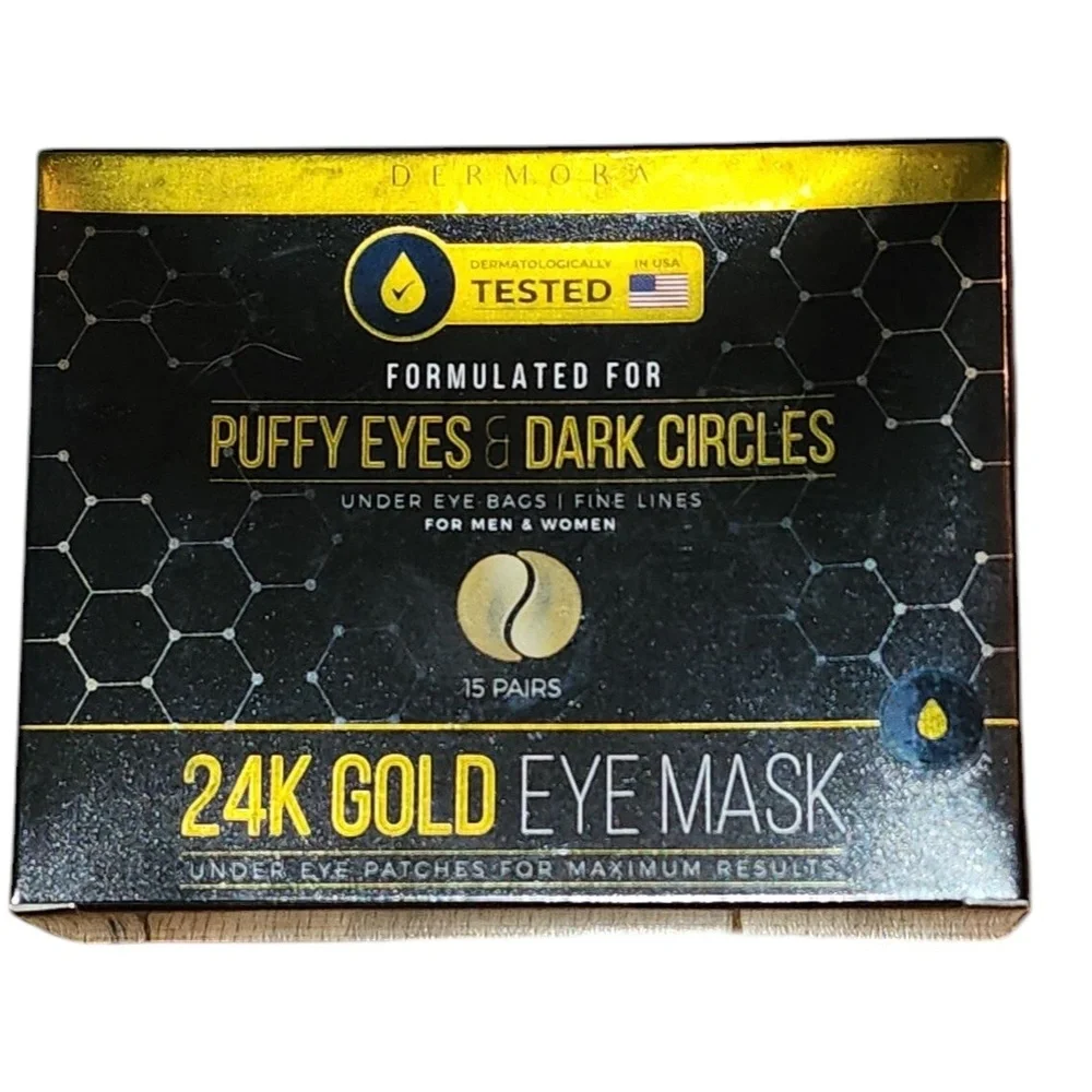 DERMORA 24K Gold Eye Mask - Puffy Eyes, Dark‎ Circles - 15 Pairs